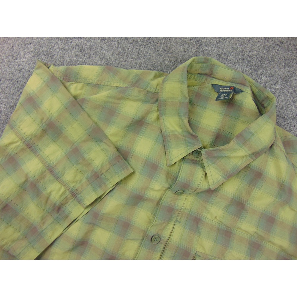 Royal Robbins Shirt Mens 2XL Relaxed Fit Green Plaid Short Sleeve Hiking Outdoor